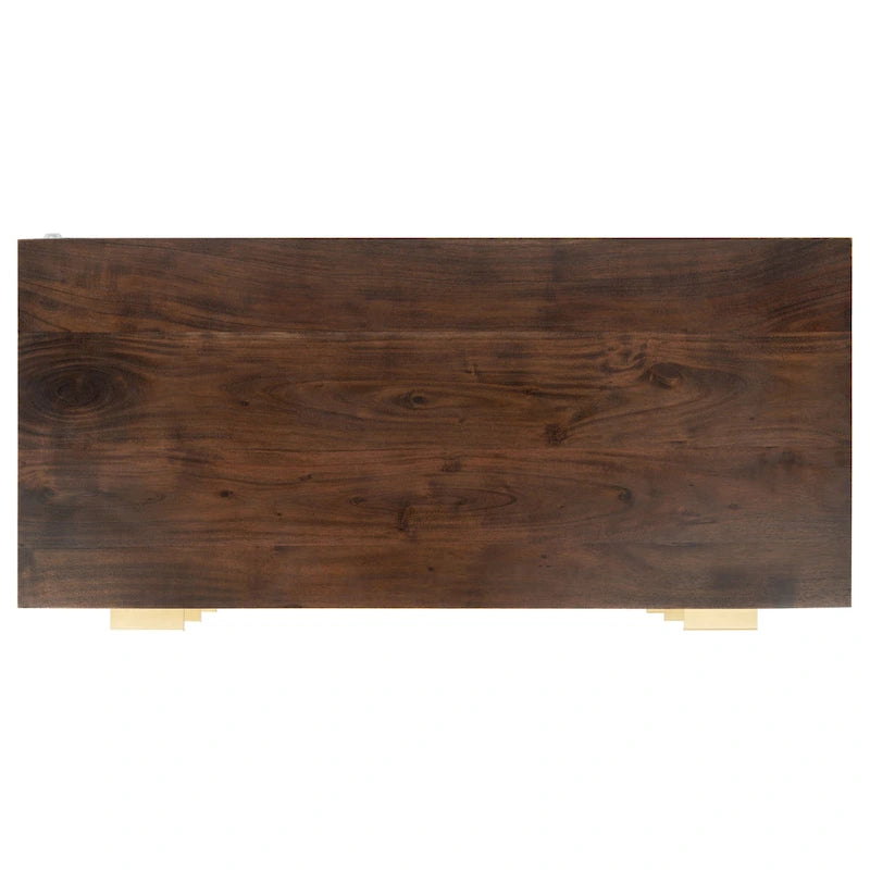 Commode 3 tiroirs en noyer avec motifs sculptés géométriques
