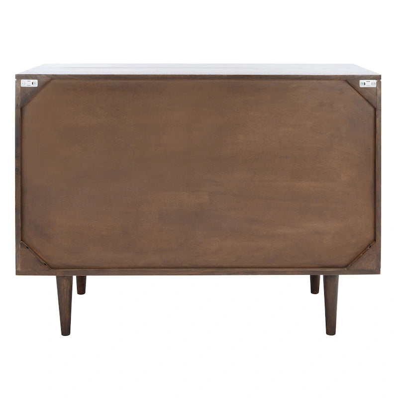 Commode 3 tiroirs en noyer avec motifs sculptés géométriques