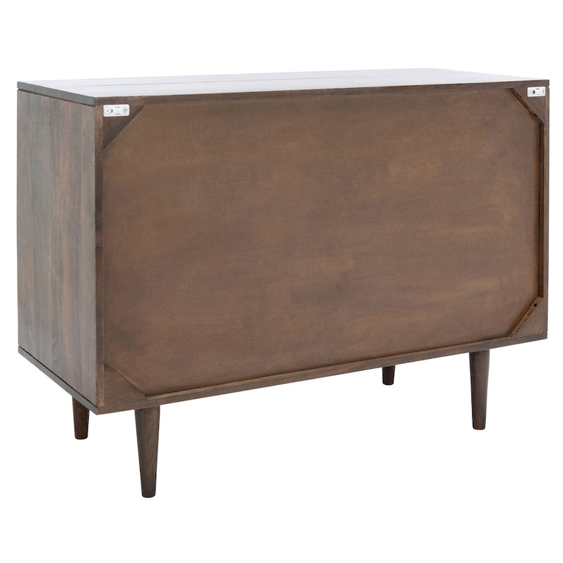 Commode 3 tiroirs en noyer avec motifs sculptés géométriques
