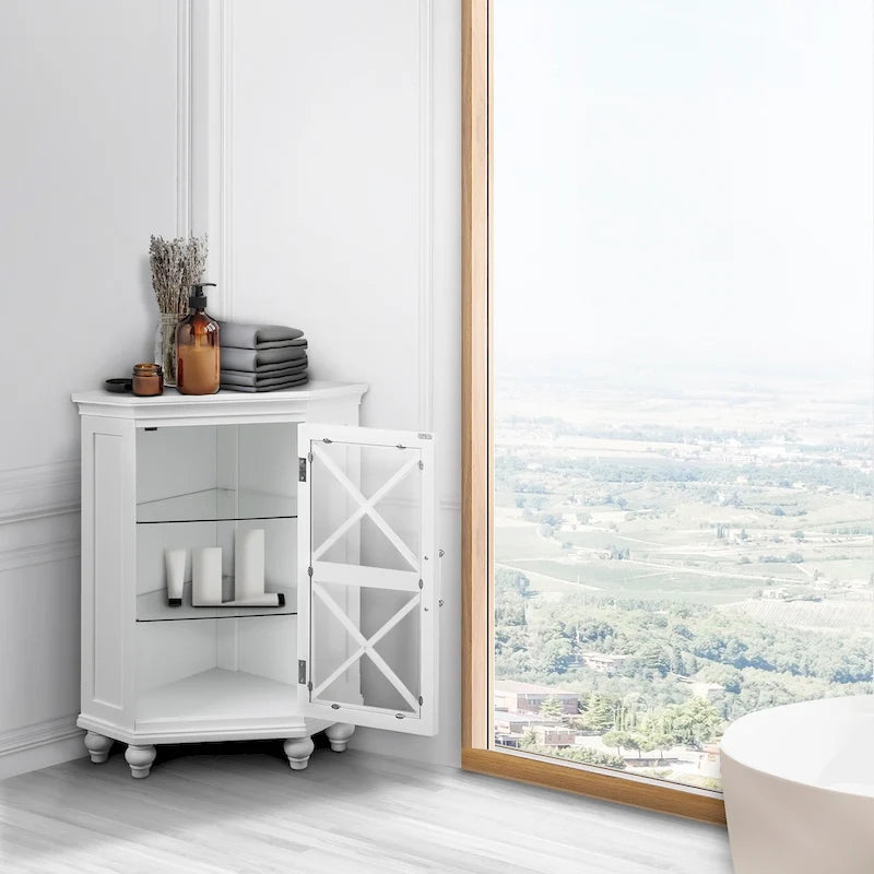 Meuble d'angle de sol blanc brillant, une porte, pour une personne