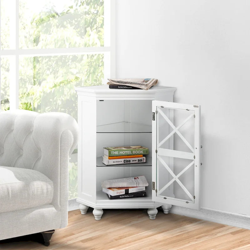 Meuble d'angle de sol blanc brillant, une porte, pour une personne