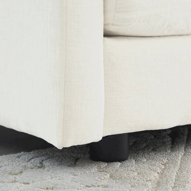 Fauteuil d'appoint en chenille blanche avec pouf, fauteuil 1 place pour salon / chambre à coucher
