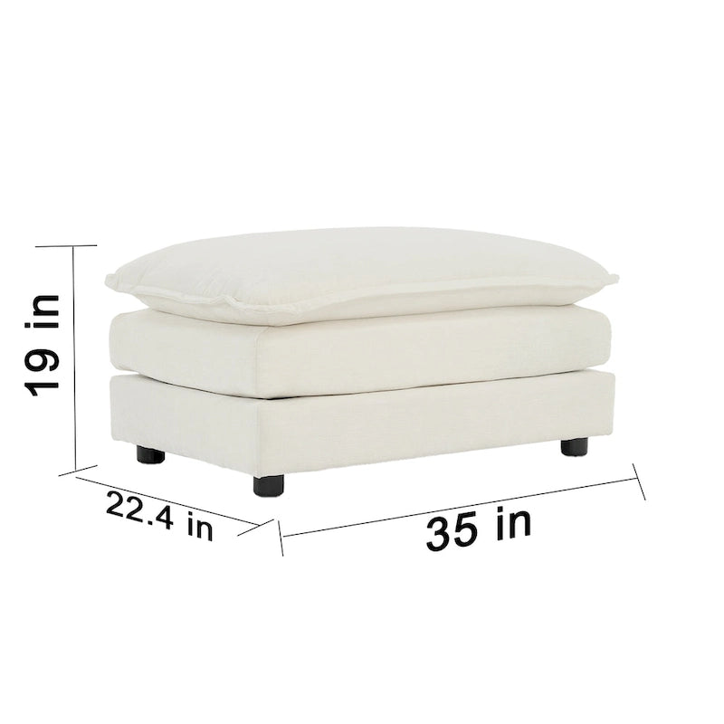 Fauteuil d'appoint en chenille blanche avec pouf, fauteuil 1 place pour salon / chambre à coucher