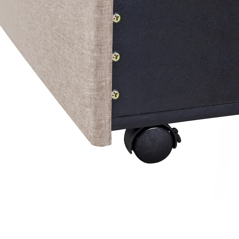 Lit double avec rangement hydraulique, lin beige, 2 places