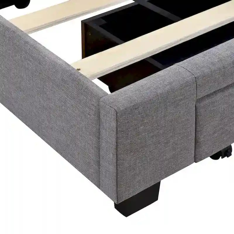 Lit double avec rangement hydraulique, lin beige, 2 places