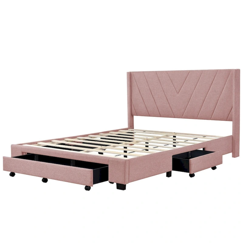 Lit double avec rangement hydraulique, lin beige, 2 places