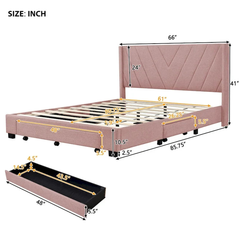 Lit double avec rangement hydraulique, lin beige, 2 places