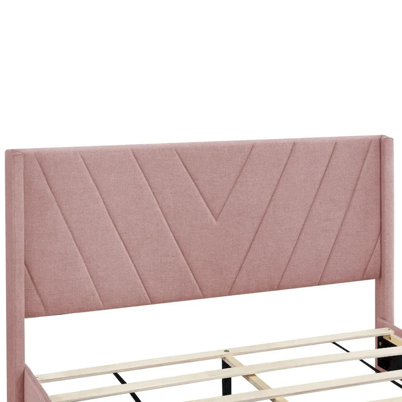 Lit double avec rangement hydraulique, lin beige, 2 places