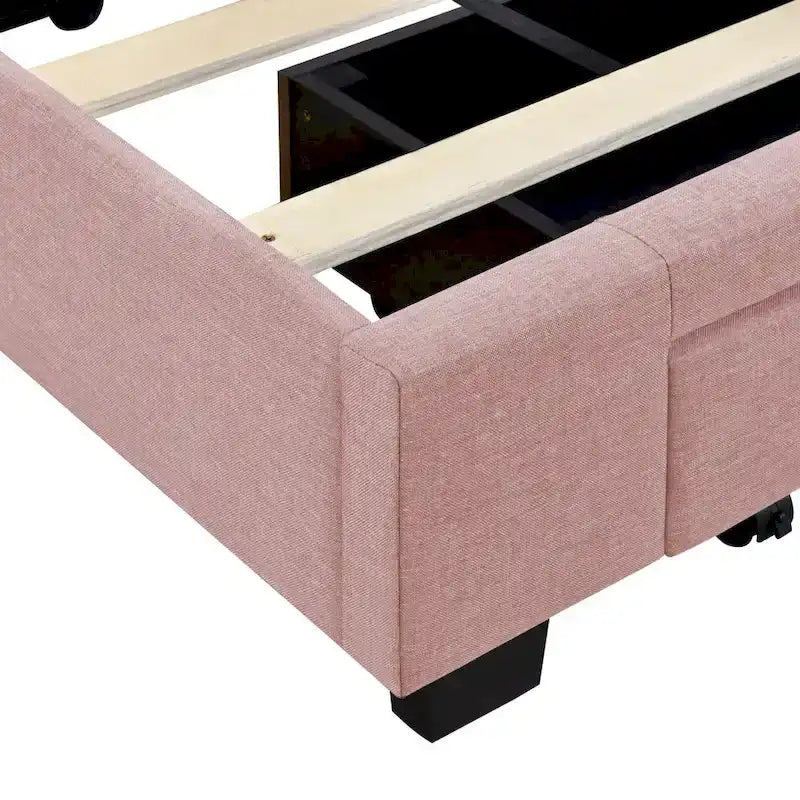 Lit double avec rangement hydraulique, lin beige, 2 places