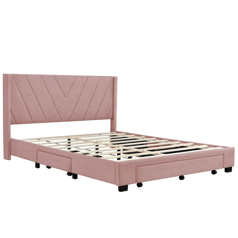 Lit double avec rangement hydraulique, lin beige, 2 places