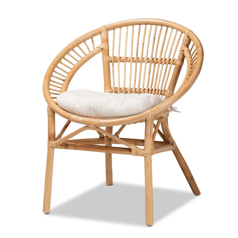 Chaise de salle à manger bohème en rotin blanc et marron naturel, lot de 1