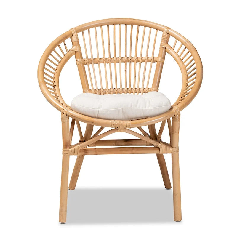 Chaise de salle à manger bohème en rotin blanc et marron naturel, lot de 1
