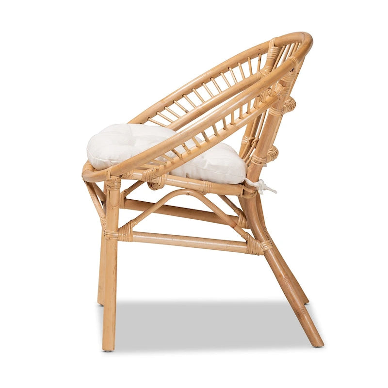 Chaise de salle à manger bohème en rotin blanc et marron naturel, lot de 1