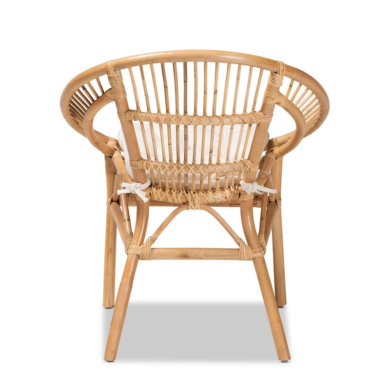 Chaise de salle à manger bohème en rotin blanc et marron naturel, lot de 1