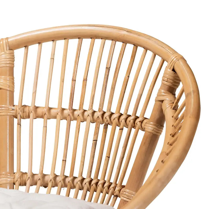 Chaise de salle à manger bohème en rotin blanc et marron naturel, lot de 1