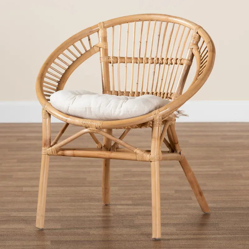 Chaise de salle à manger bohème en rotin blanc et marron naturel, lot de 1