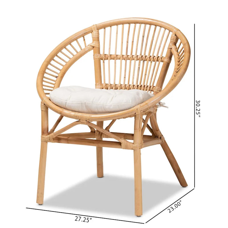Chaise de salle à manger bohème en rotin blanc et marron naturel, lot de 1