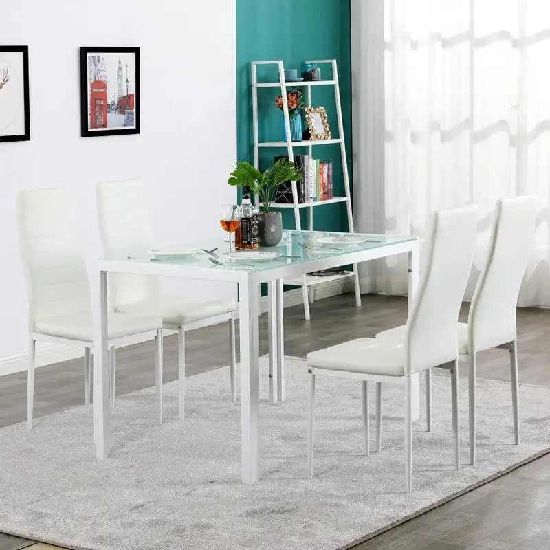 Chaises de salle à manger hautes en PU, rayées, blanc/noir, lot de 4