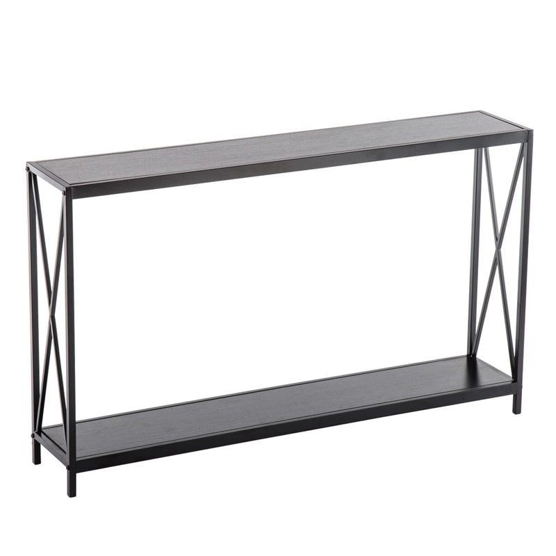 Console étroite noire/grise avec cadre en fer en croix, assemblage par 1 personne