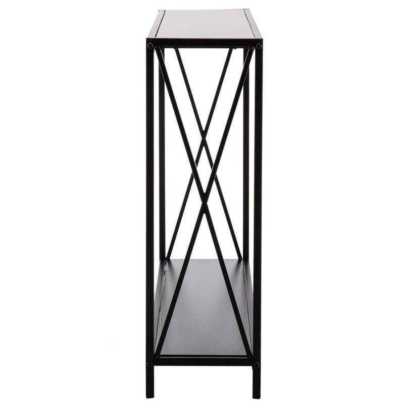 Console étroite noire/grise avec cadre en fer en croix, assemblage par 1 personne