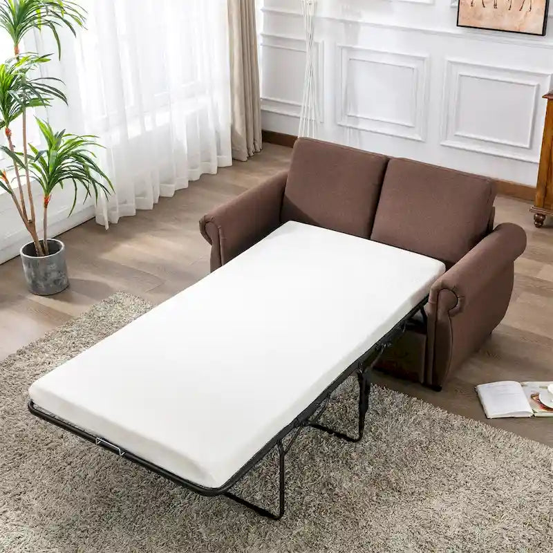 Canapé-lit gris/marron avec matelas en mousse à mémoire de forme, 2 places