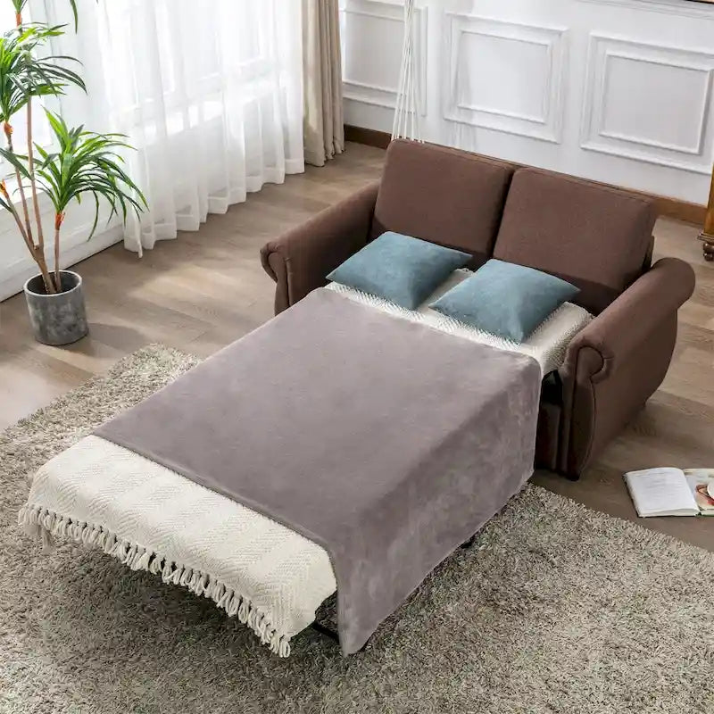 Canapé-lit gris/marron avec matelas en mousse à mémoire de forme, 2 places
