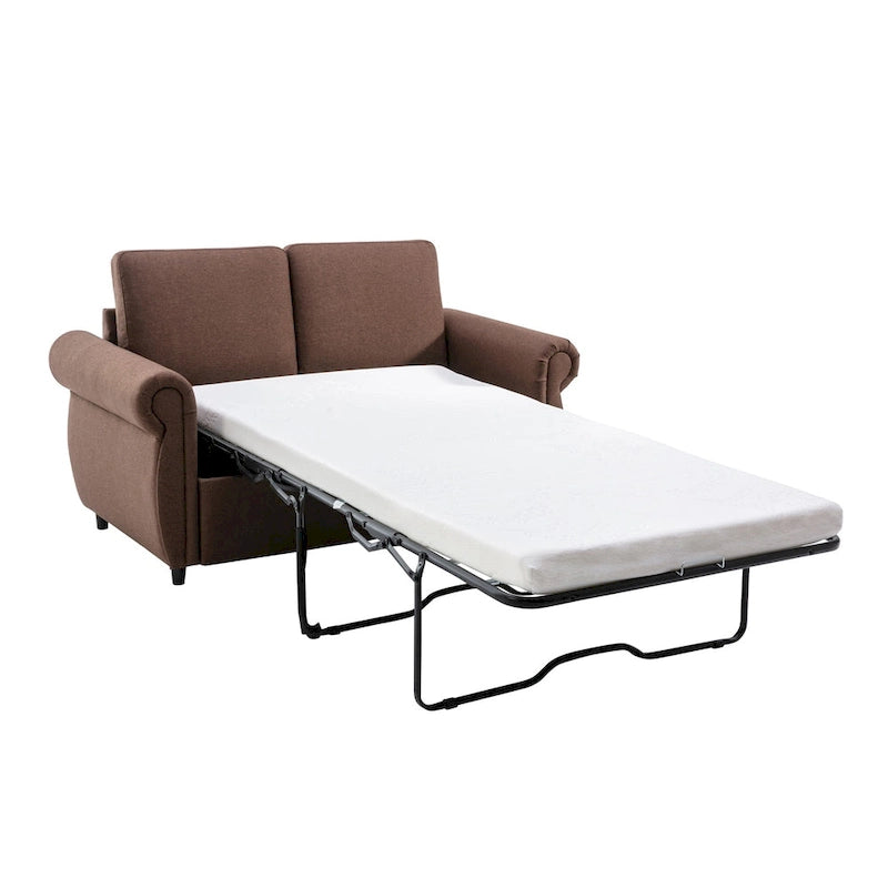 Canapé-lit gris/marron avec matelas en mousse à mémoire de forme, 2 places