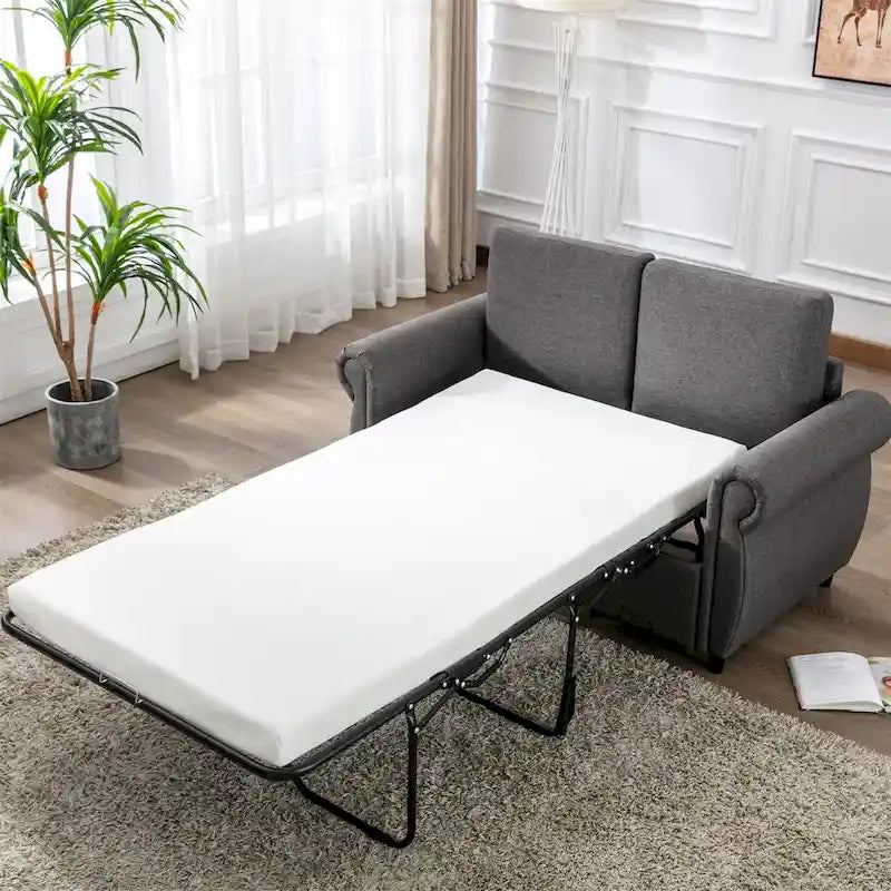 Canapé-lit gris/marron avec matelas en mousse à mémoire de forme, 2 places