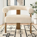 Fauteuil beige en bouclette, dossier ouvert incurvé, un seul siège