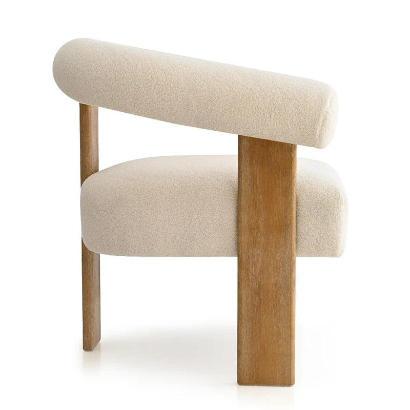 Fauteuil beige en bouclette, dossier ouvert incurvé, un seul siège
