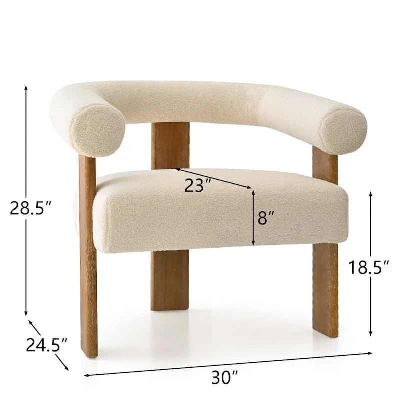 Fauteuil beige en bouclette, dossier ouvert incurvé, un seul siège