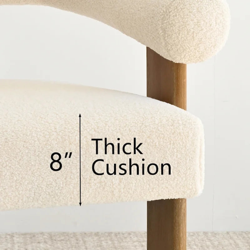 Fauteuil beige en bouclette, dossier ouvert incurvé, un seul siège