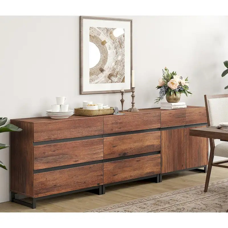 Meuble TV et buffet en noyer marron, style moderne, assemblage 1 personne