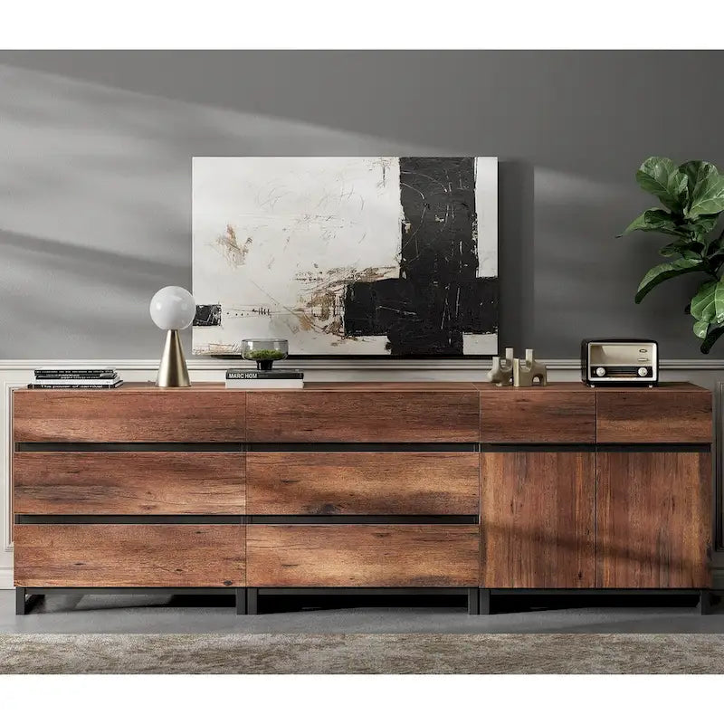 Meuble TV et buffet en noyer marron, style moderne, assemblage 1 personne
