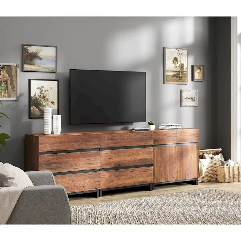 Meuble TV et buffet en noyer marron, style moderne, assemblage 1 personne