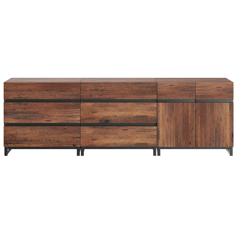 Meuble TV et buffet en noyer marron, style moderne, assemblage 1 personne
