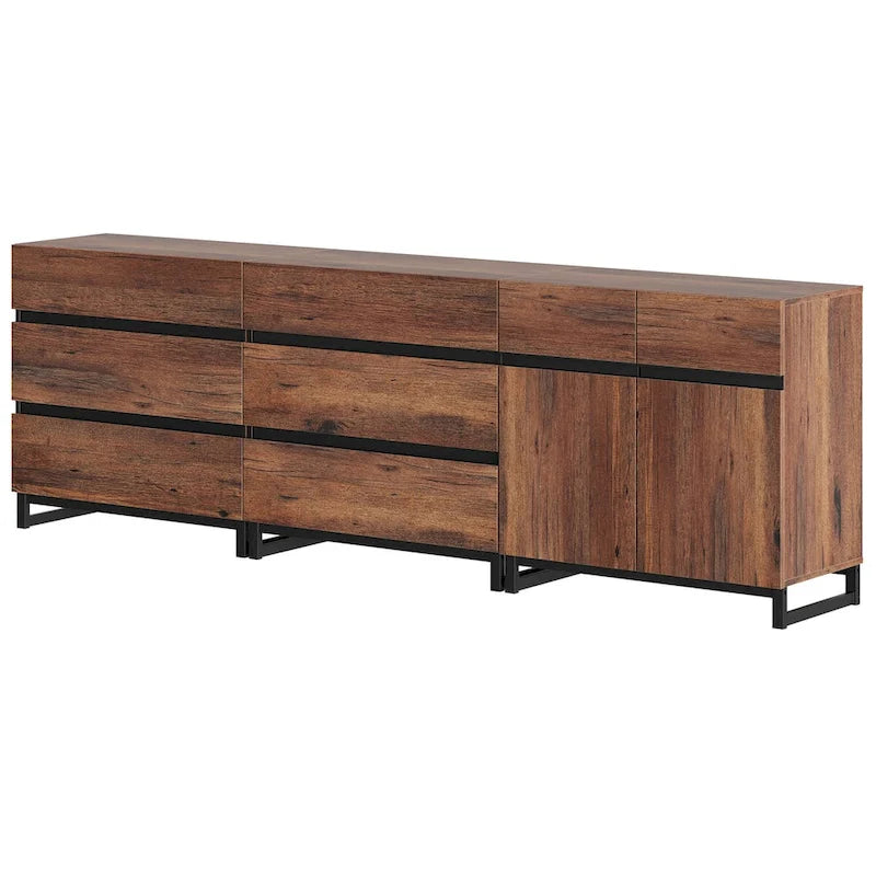 Meuble TV et buffet en noyer marron, style moderne, assemblage 1 personne