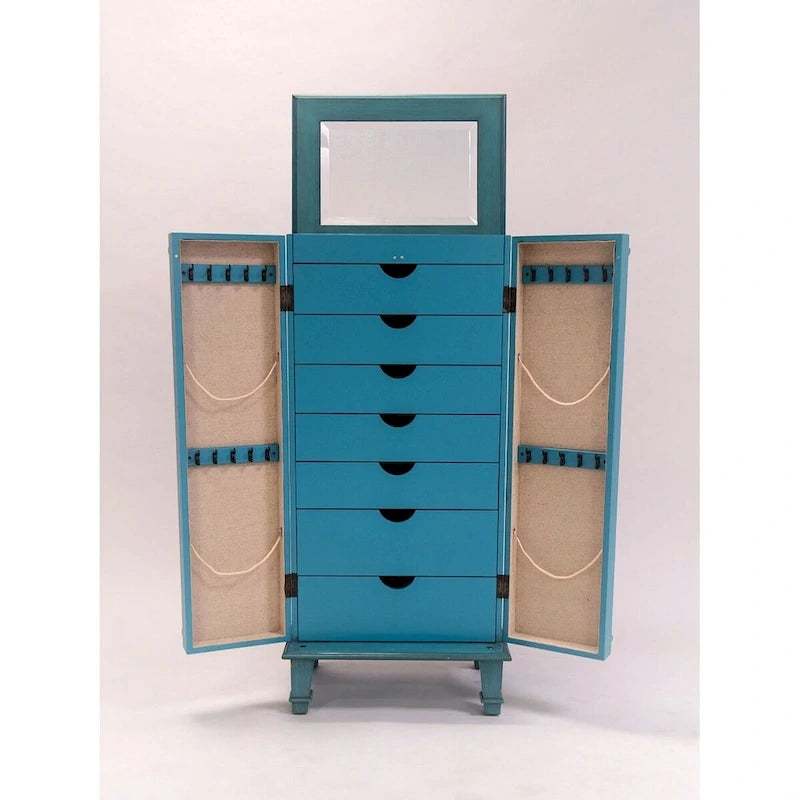 Armoire à bijoux peinte à la main, turquoise, simple