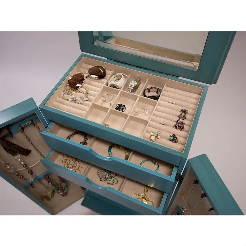 Armoire à bijoux peinte à la main, turquoise, simple