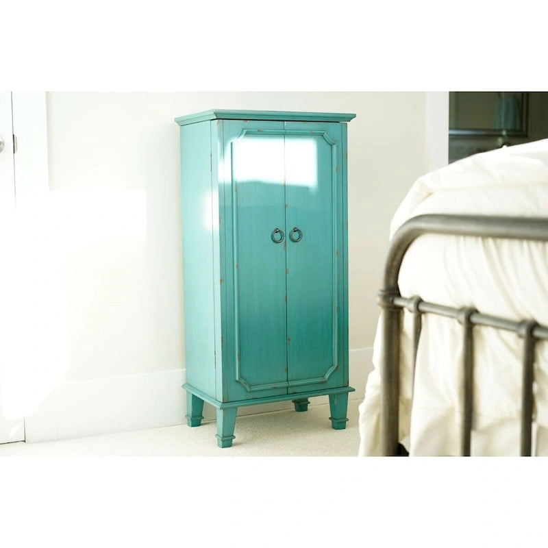 Armoire à bijoux peinte à la main, turquoise, simple