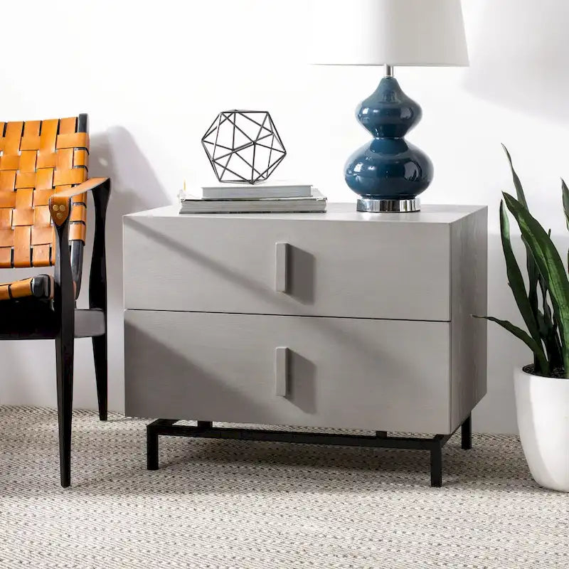 Cabinet de rangement à 2 tiroirs marron foncé/gris – Commode en bois sur cadre en métal noir