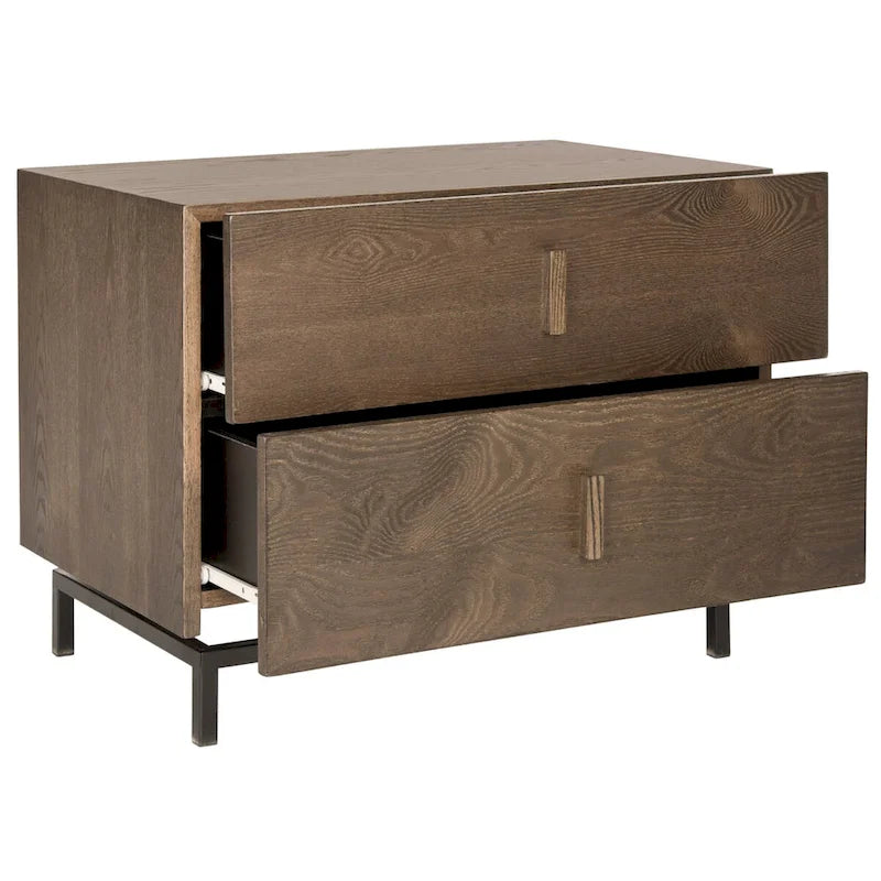 Cabinet de rangement à 2 tiroirs marron foncé/gris – Commode en bois sur cadre en métal noir