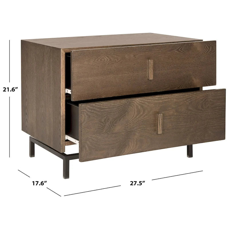 Cabinet de rangement à 2 tiroirs marron foncé/gris – Commode en bois sur cadre en métal noir