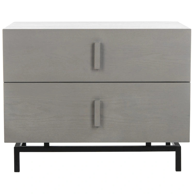 Cabinet de rangement à 2 tiroirs marron foncé/gris – Commode en bois sur cadre en métal noir