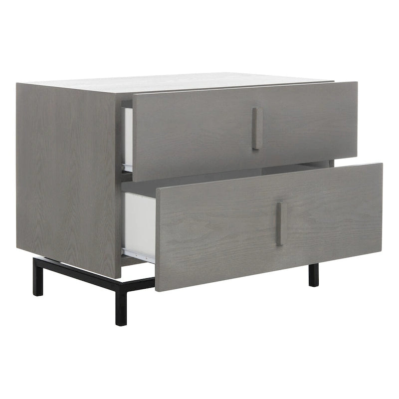 Cabinet de rangement à 2 tiroirs marron foncé/gris – Commode en bois sur cadre en métal noir