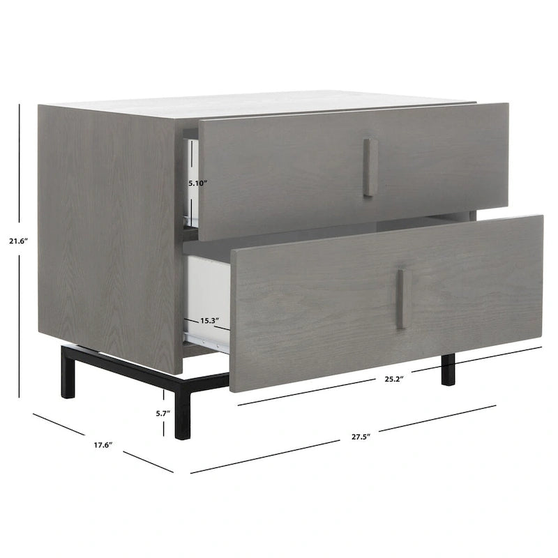Cabinet de rangement à 2 tiroirs marron foncé/gris – Commode en bois sur cadre en métal noir
