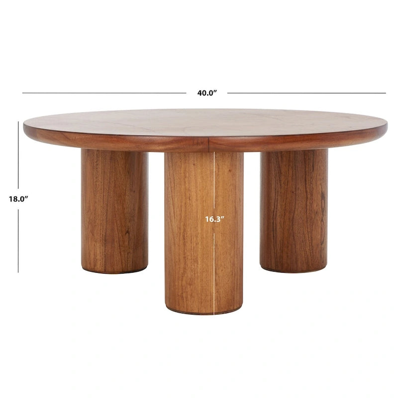 Table basse ronde naturelle à 3 pieds, pour 2 à 4 personnes
