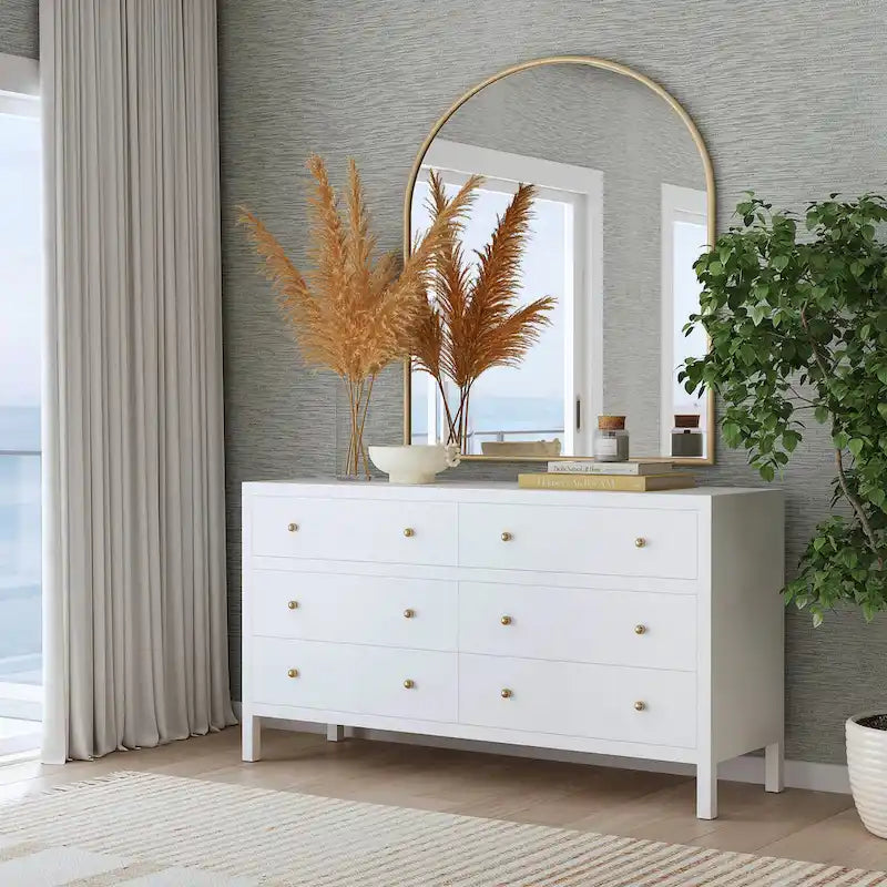 6-Drawer Wide Dresser, Antique Finish, Multiple Colors