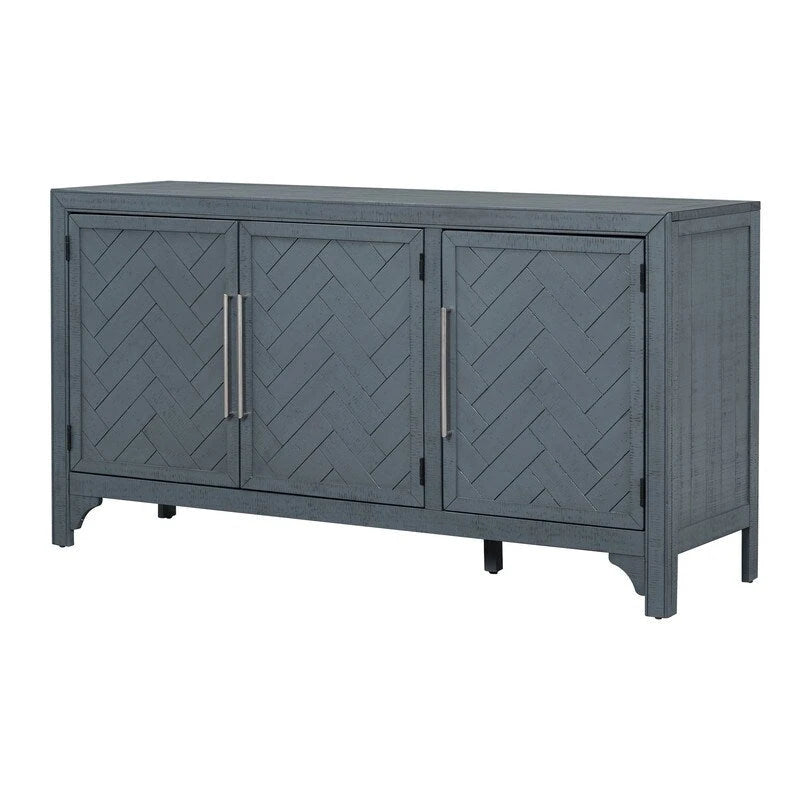 Buffet 3 portes bleu marine et gris avec étagères réglables