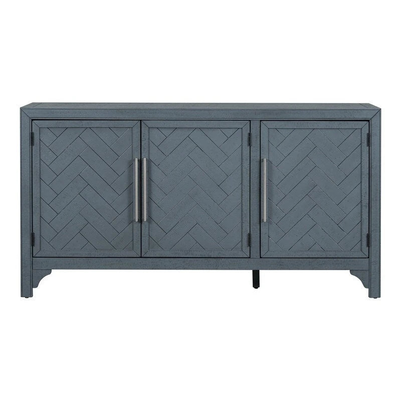 Buffet 3 portes bleu marine et gris avec étagères réglables